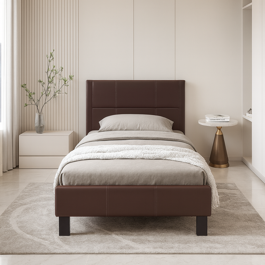 Lit IF 5352 Espresso PU avec coutures contrastées