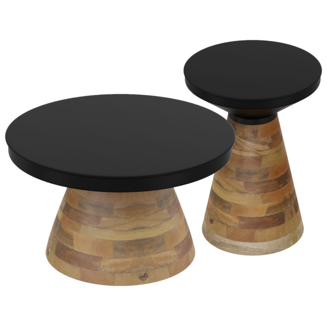 Ensemble de 2 tables basses Boden en noir et noyer
