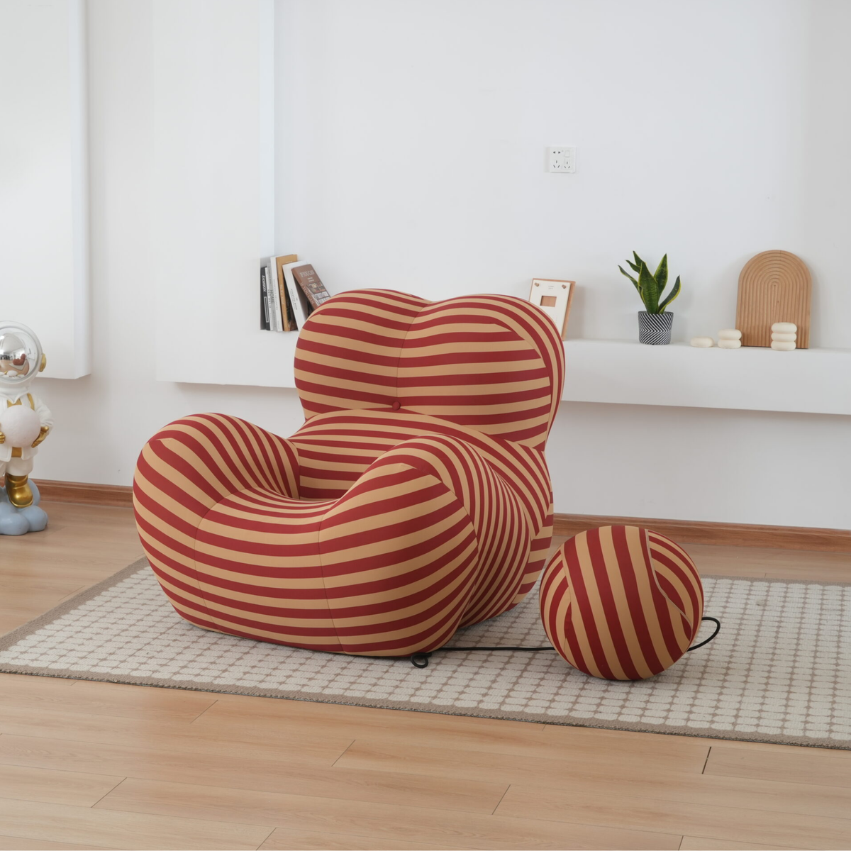 Unique Modern Stripe Accent Chair Sofa with Ottoman