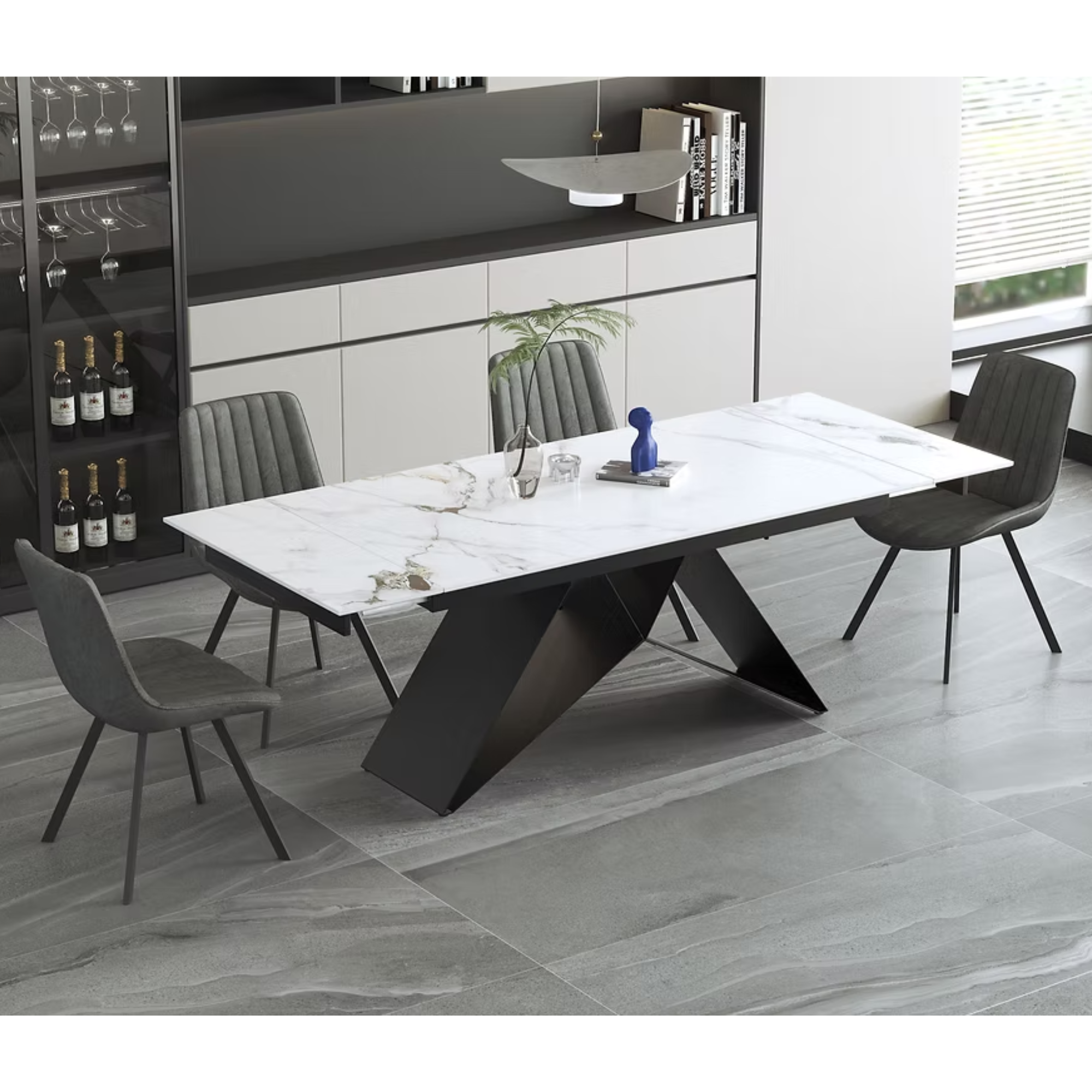 7-Piece Dining Set — Sintered Stone Marble Table & Upholstered Chairs