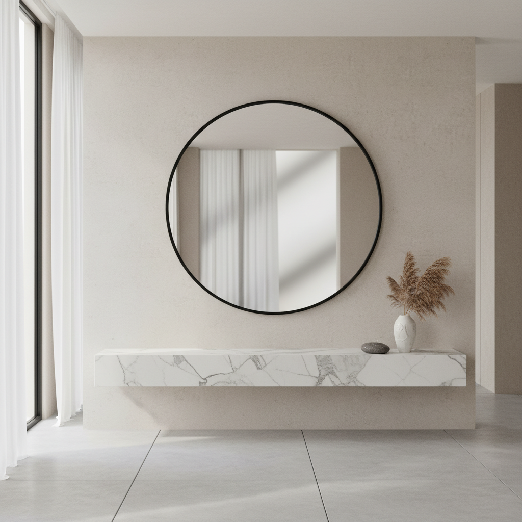 Miroir mural rond Georgia : cadre noir