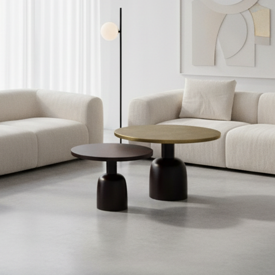 Adira 2pc Round Coffee Table Set in Antique Gold and Black