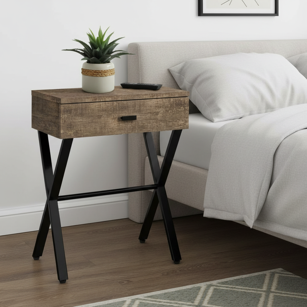 24" Accent Table, Reclaimed Wood Top with Black Metal Frame