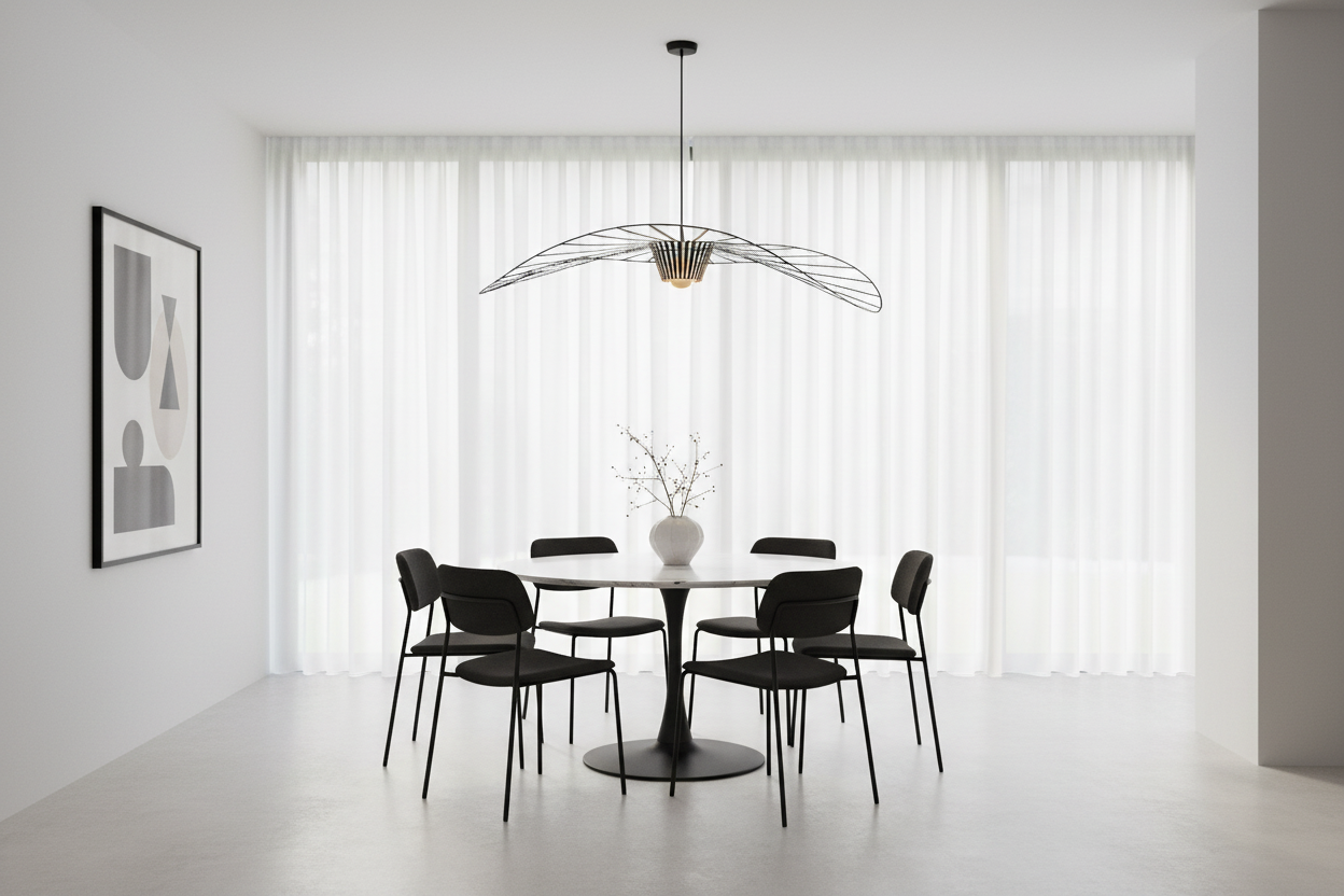 Zilo 48" Round Dining Table in White Faux Marble and Black