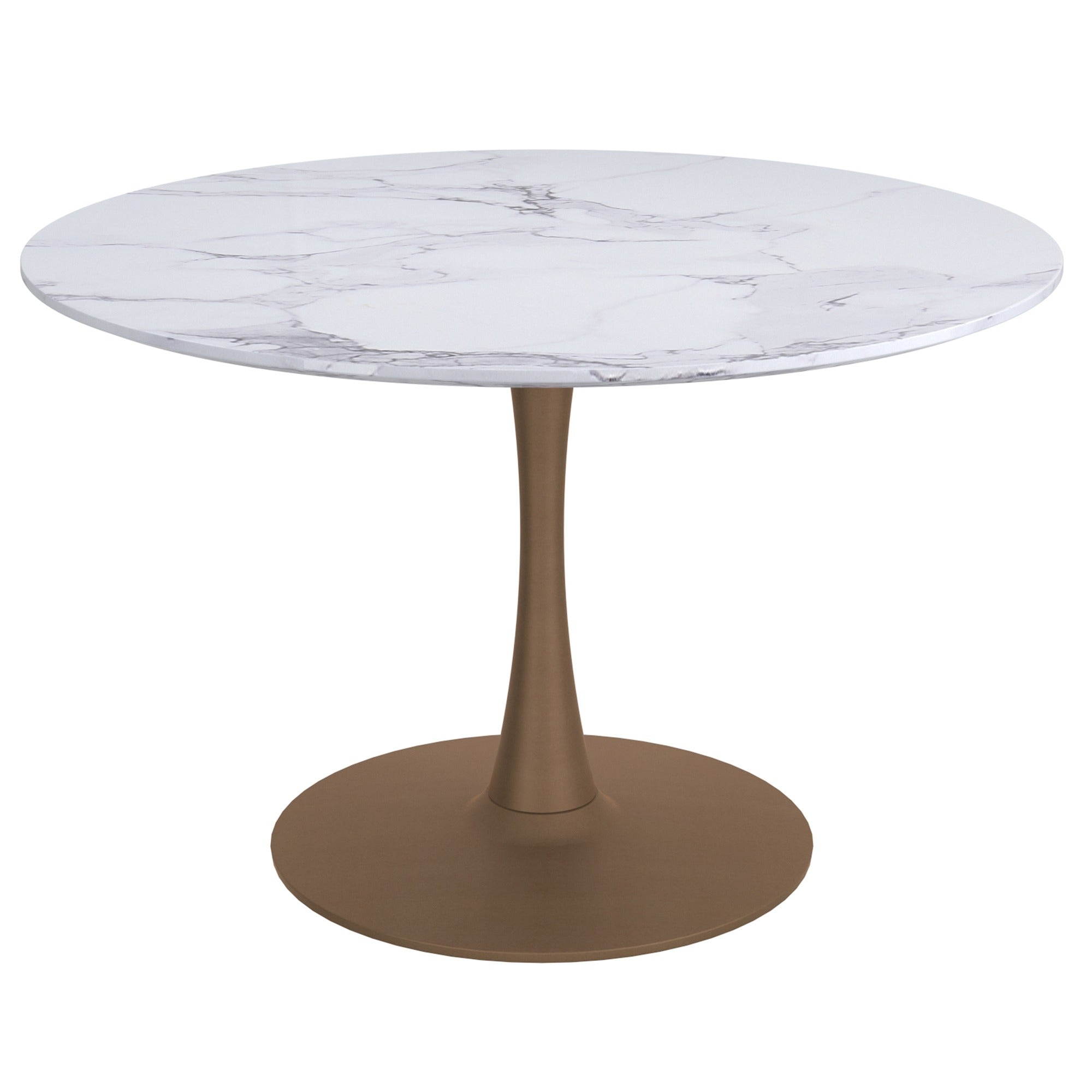 Zilo 48" Round Dining Table in White Faux Marble and Black