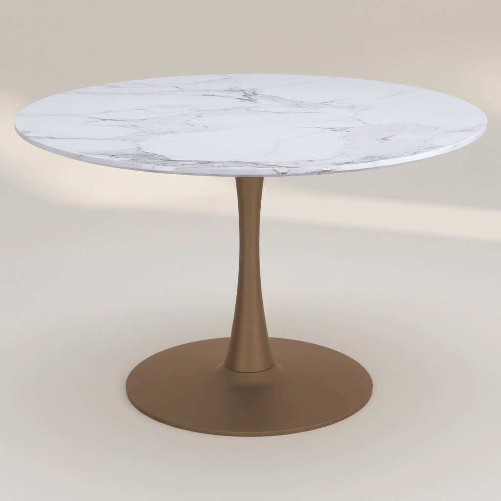 Zilo 48" Round Dining Table in White Faux Marble and Black