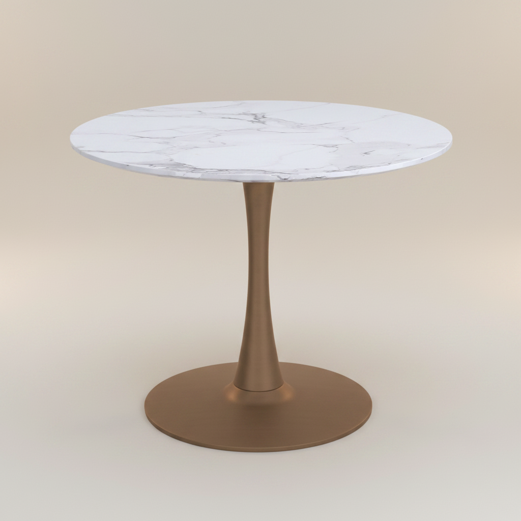 Zilo 40" Round Dining Table in White Faux Marble and Black