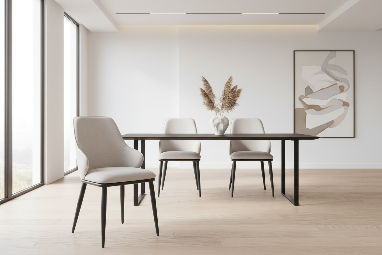 Kash Dining Chair, Set of 2, in Beige Fabric and Black