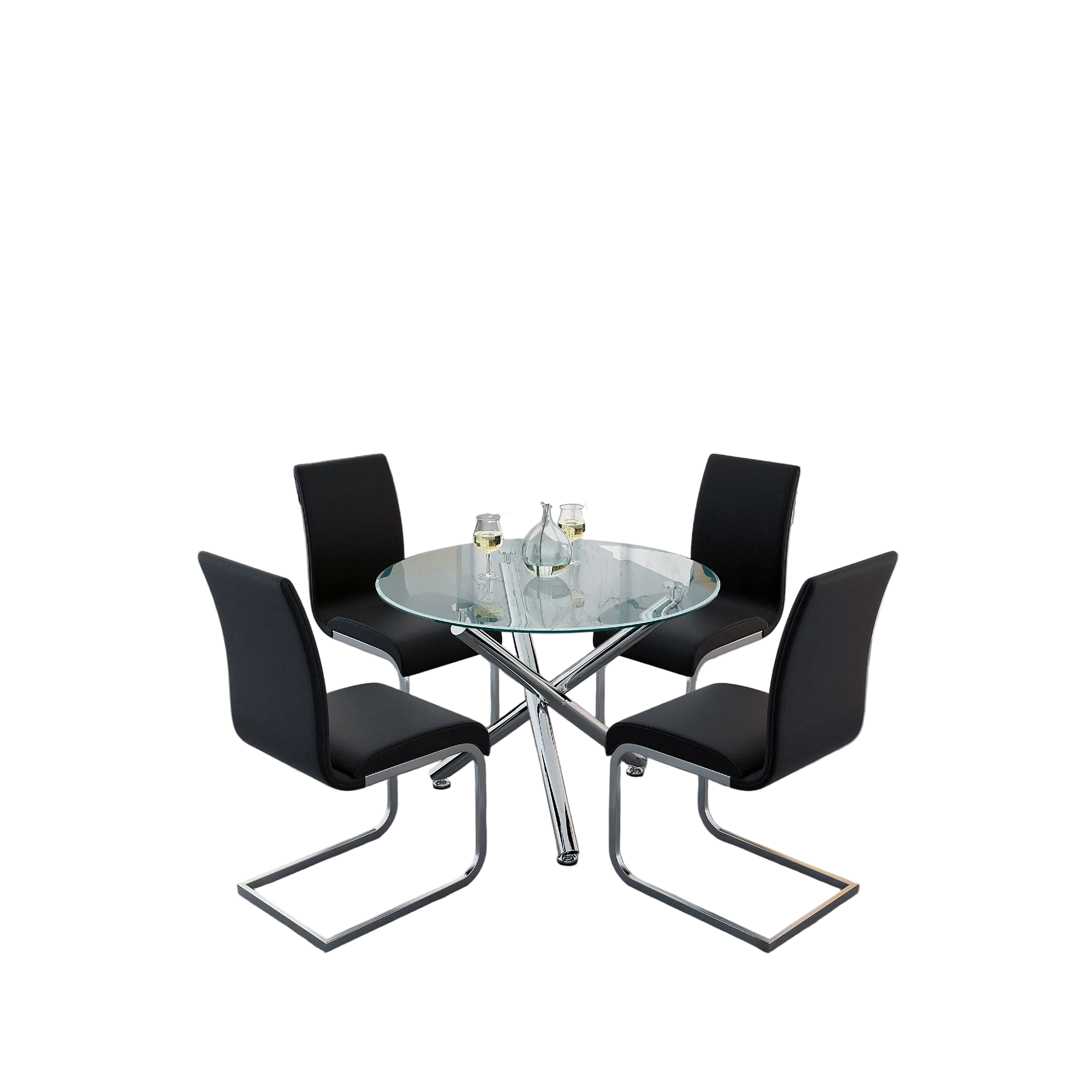 Solara/Maxim 5pc Dining Set in Chrome with Black Chair