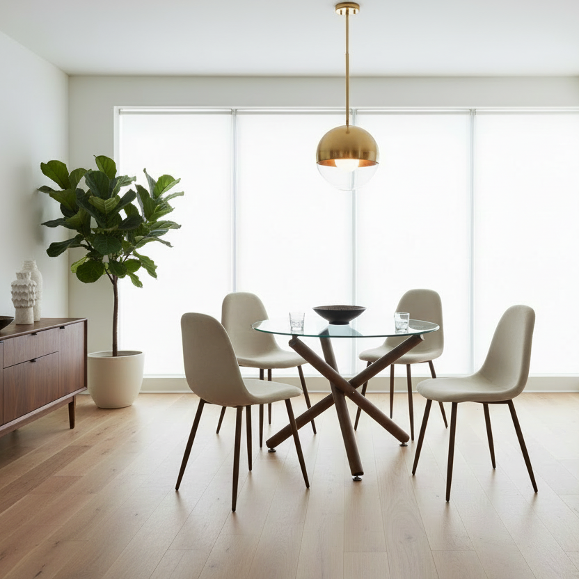 Rocca/Lyna 5pc Dining Set in Walnut with Beige Chair