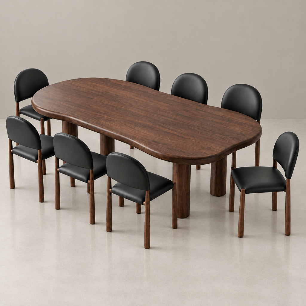 Ensemble de salle à manger Zaloa et Auggie 9 pièces - Table en noyer et chaises noires