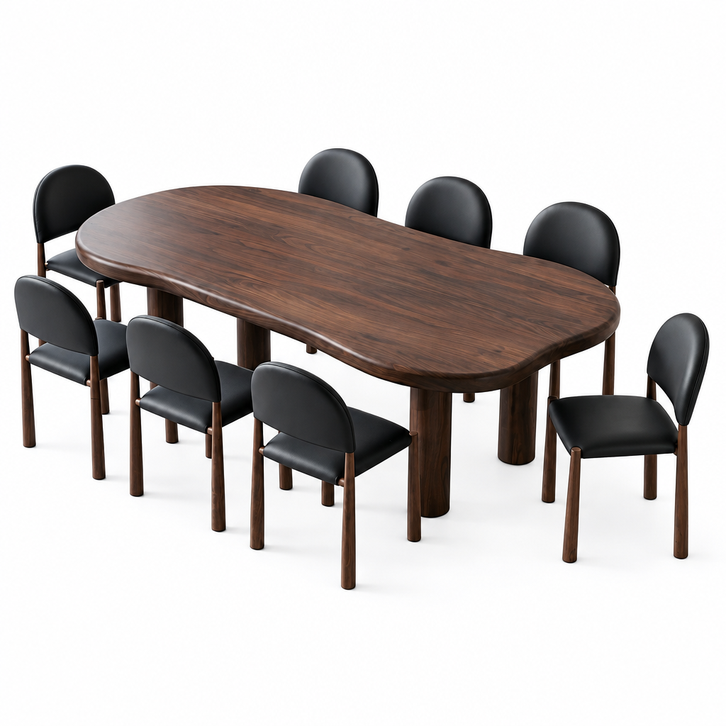 Ensemble de salle à manger Zaloa et Auggie 9 pièces - Table en noyer et chaises noires