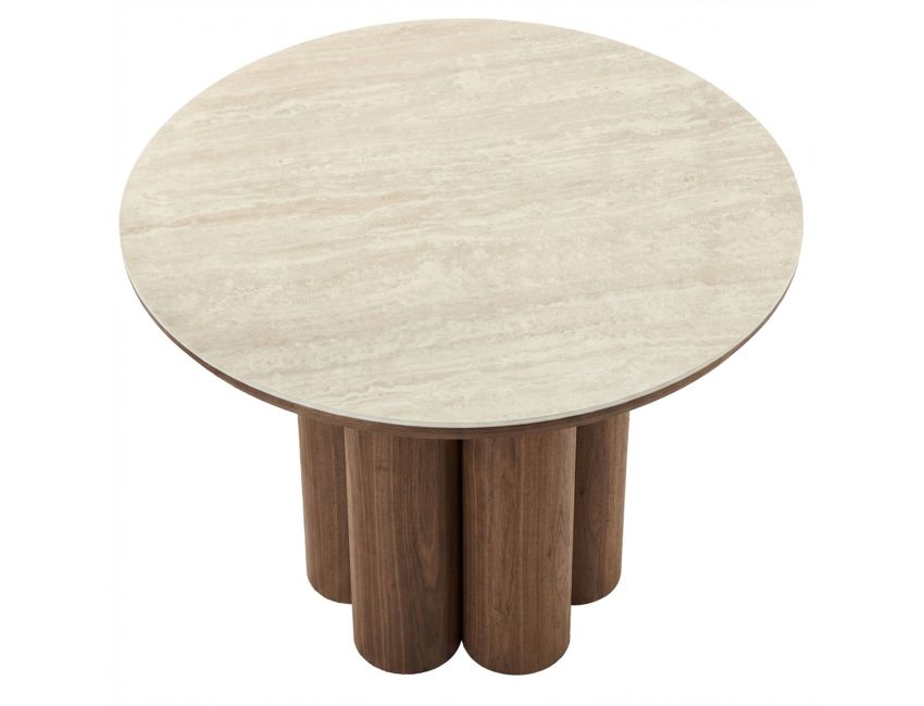 Ensemble de salle à manger 5 pièces Seaton and Noelle - Table en noyer et travertin et chaises marron