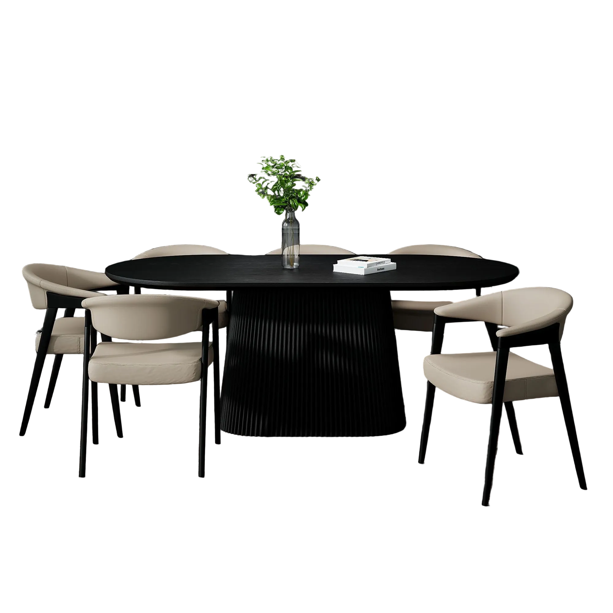 Ensemble de salle à manger 7 pièces Tovas/Bexley - Table ovale noire avec chaise champignon