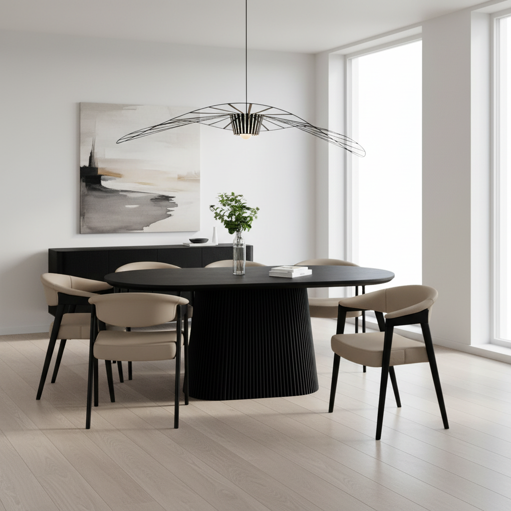 Ensemble de salle à manger 7 pièces Tovas/Bexley - Table ovale noire avec chaise champignon