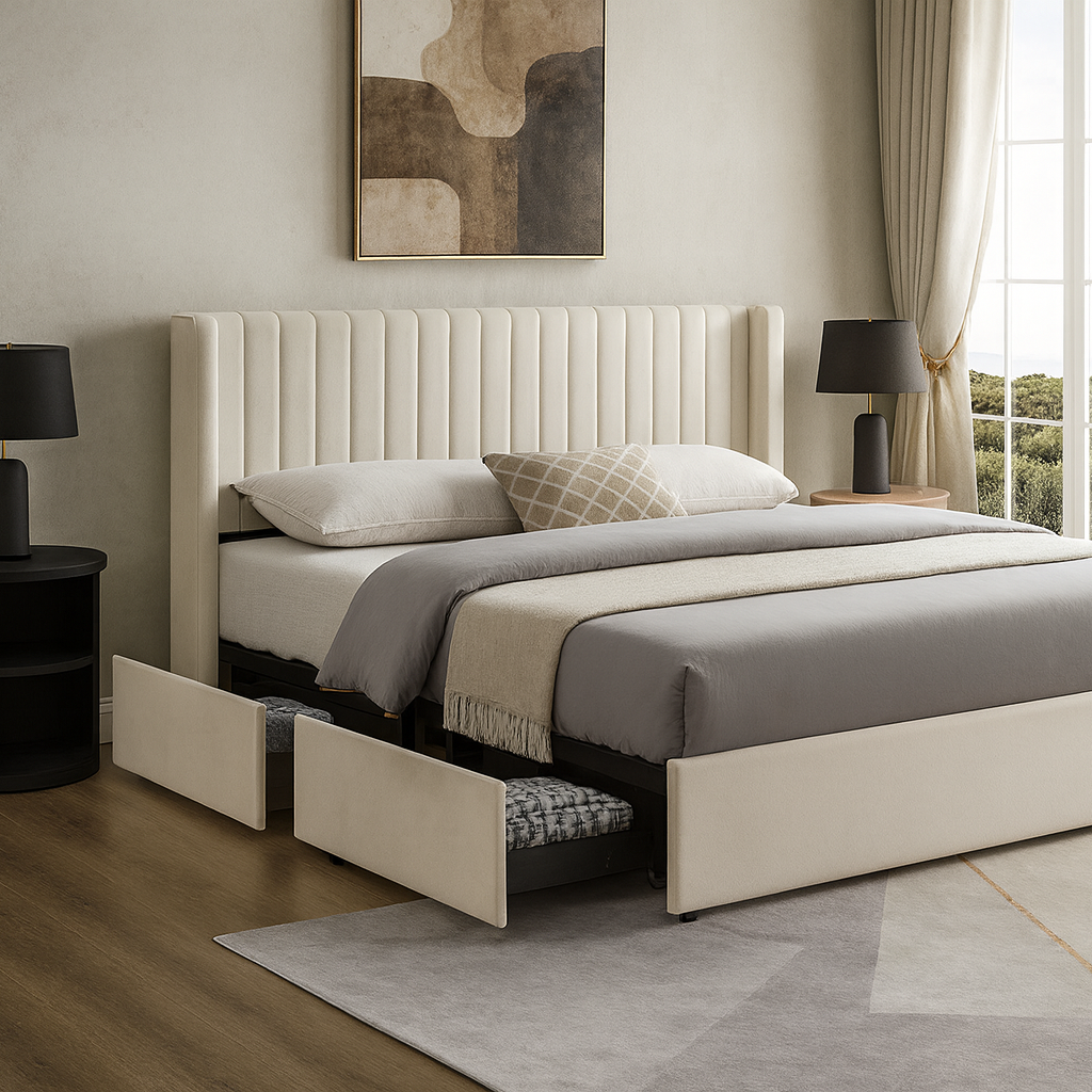 IF-5408 Wingback Design Bed with Storage