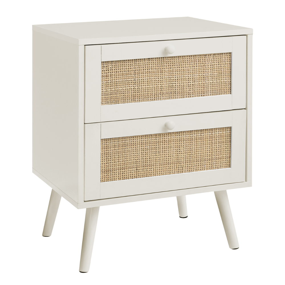 TABLE D'APPOINT - 24"H / TABLE D'APPOINT BLANCHE - 2 TIROIRS EN NOYER