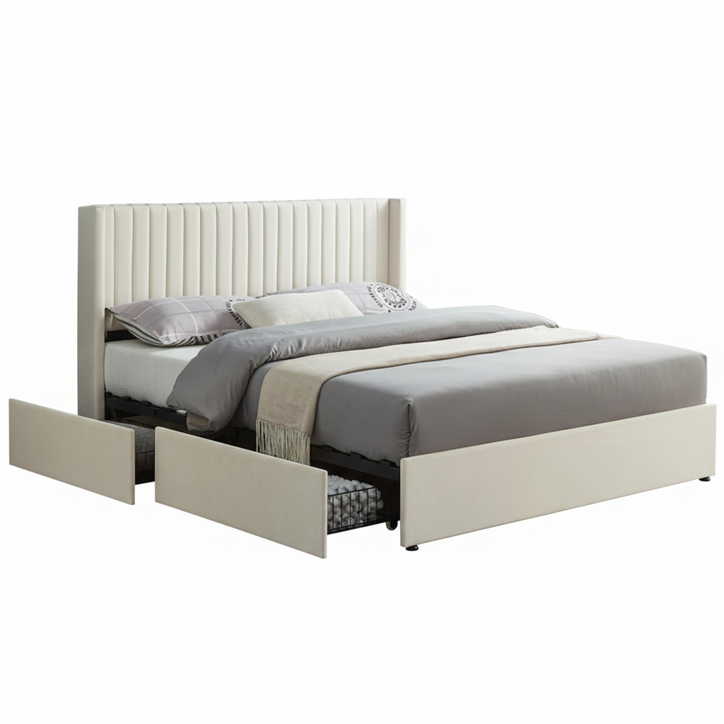 IF-5408 Wingback Design Bed with Storage