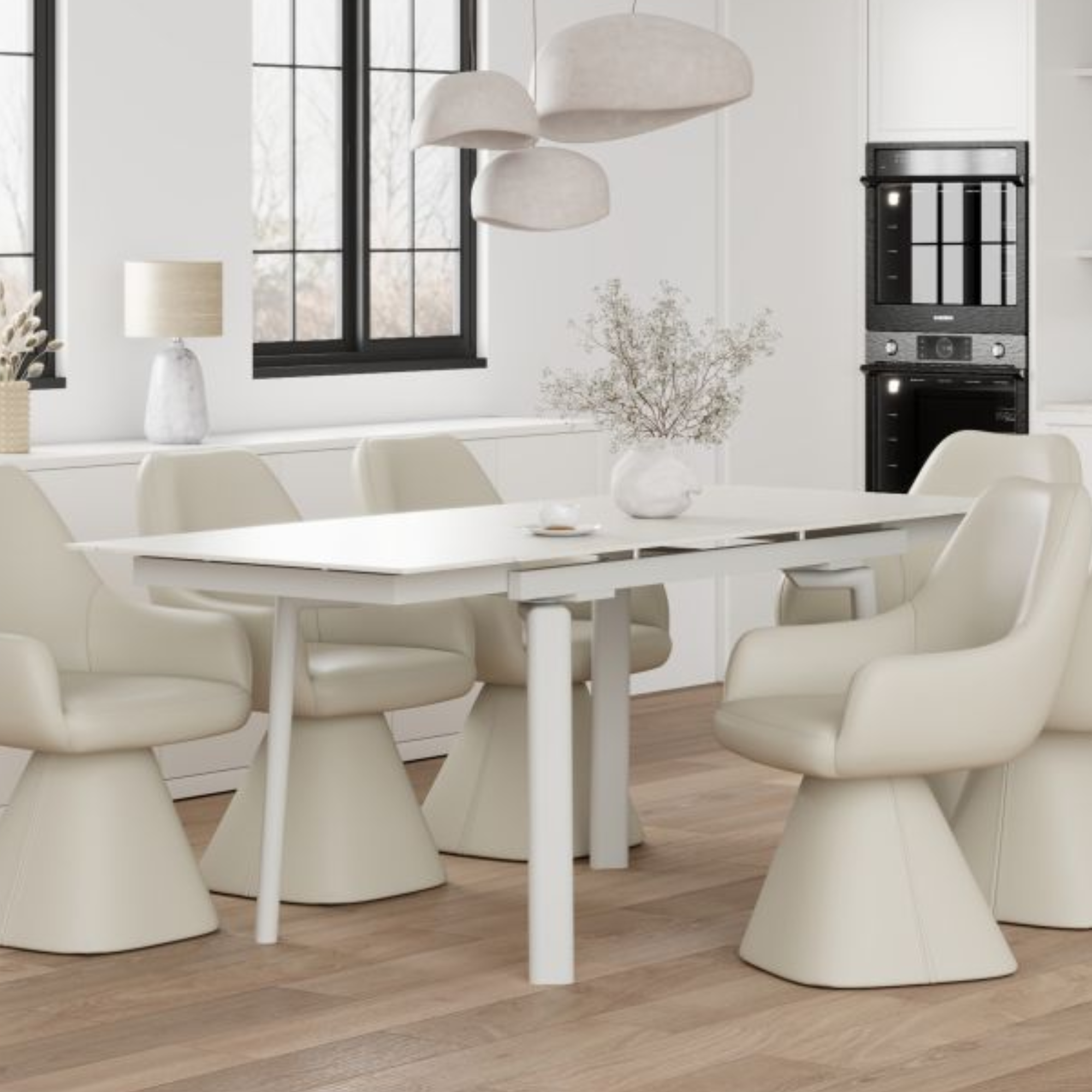 Bellaro Dining Table with Extension in Travertine and Cream