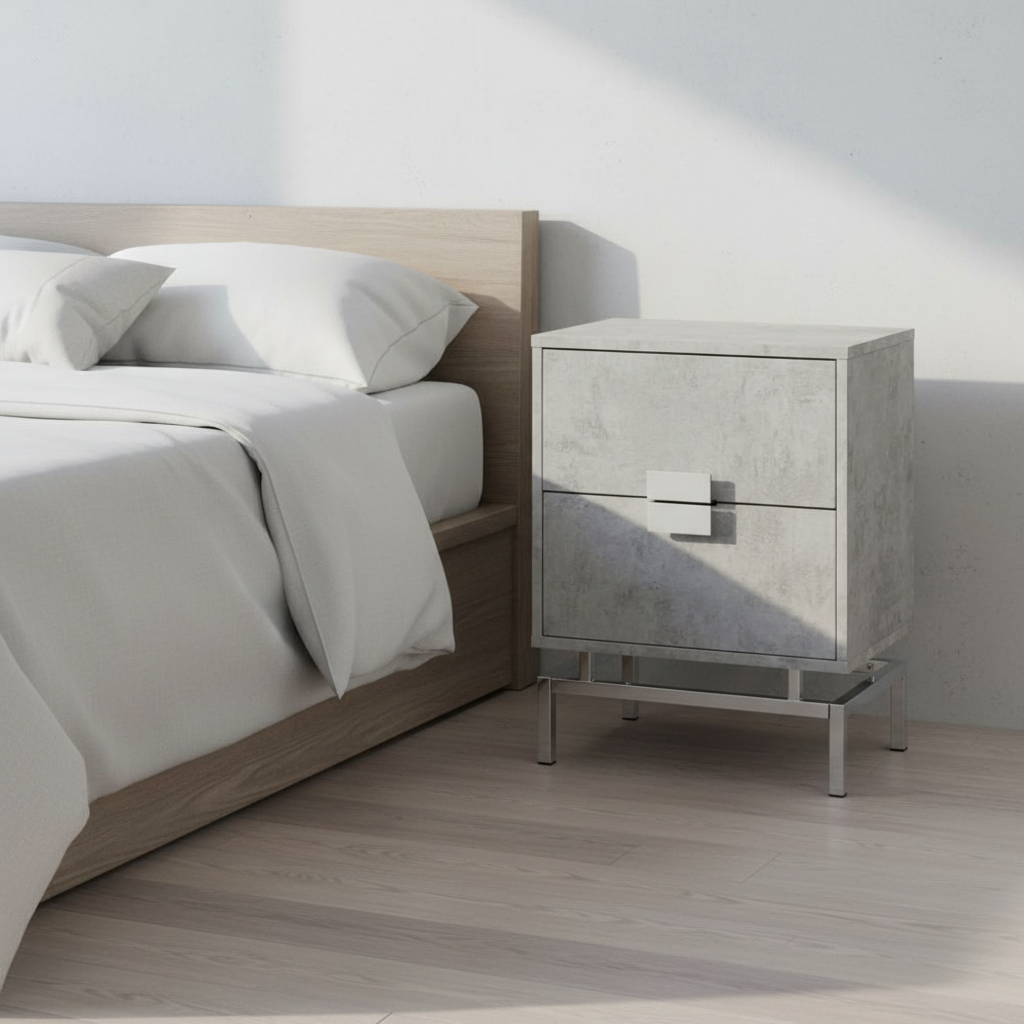 TABLE D'APPOINT - 24"H / CIMENT GRIS / MÉTAL CHROME