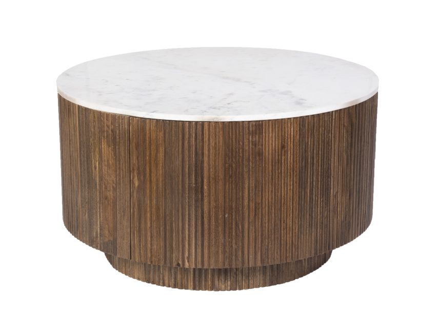Table basse ronde Reyna avec rangement en noyer et blanc