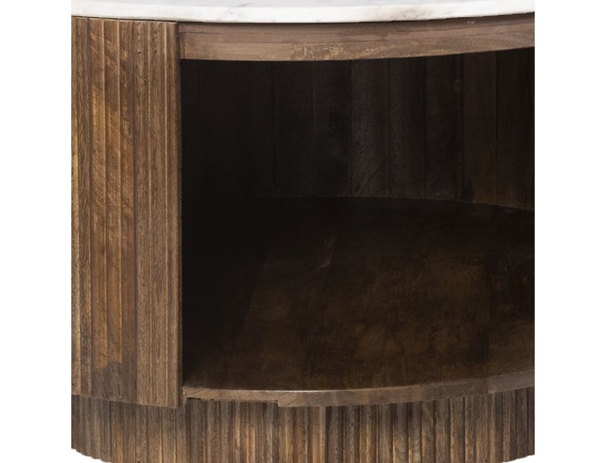 Table basse ronde Reyna avec rangement en noyer et blanc