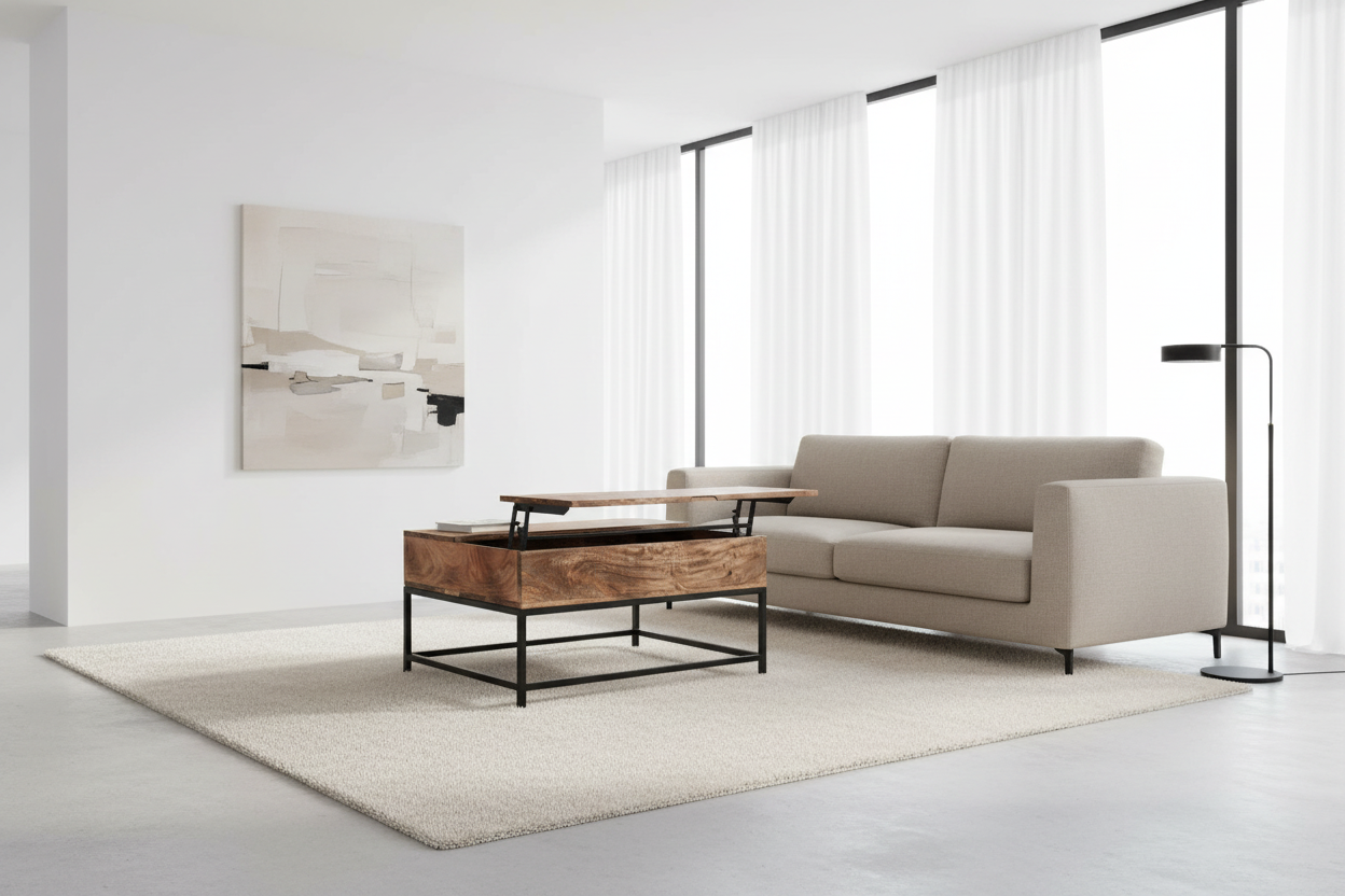 Table basse relevable Ojas en naturel brûlé et noir