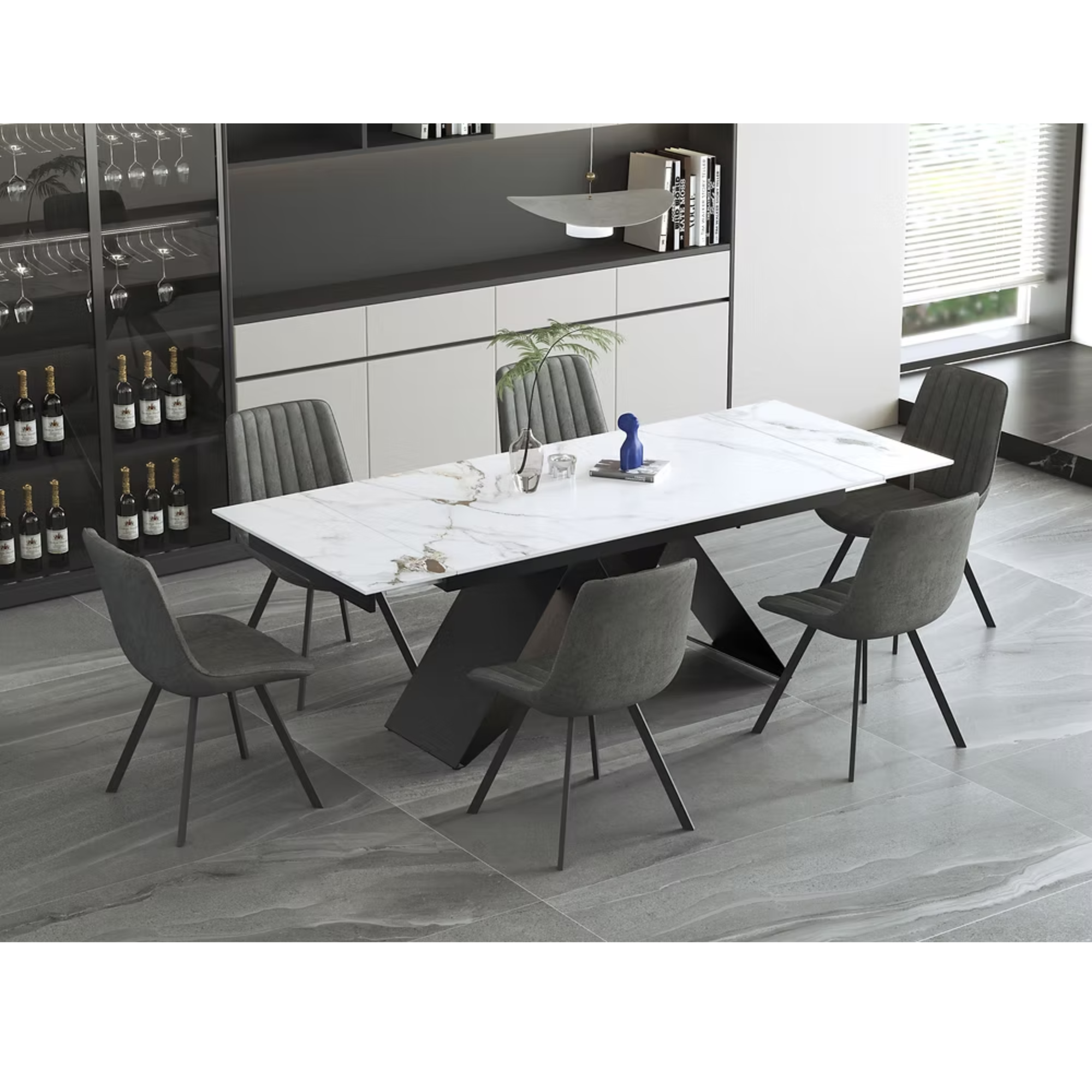 7-Piece Dining Set — Sintered Stone Marble Table & Upholstered Chairs