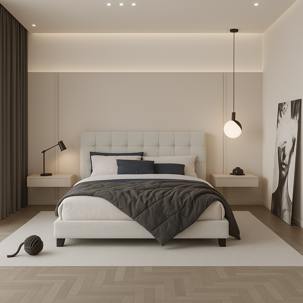 Cadre de lit Queen Size rembourré en tissu bouclé