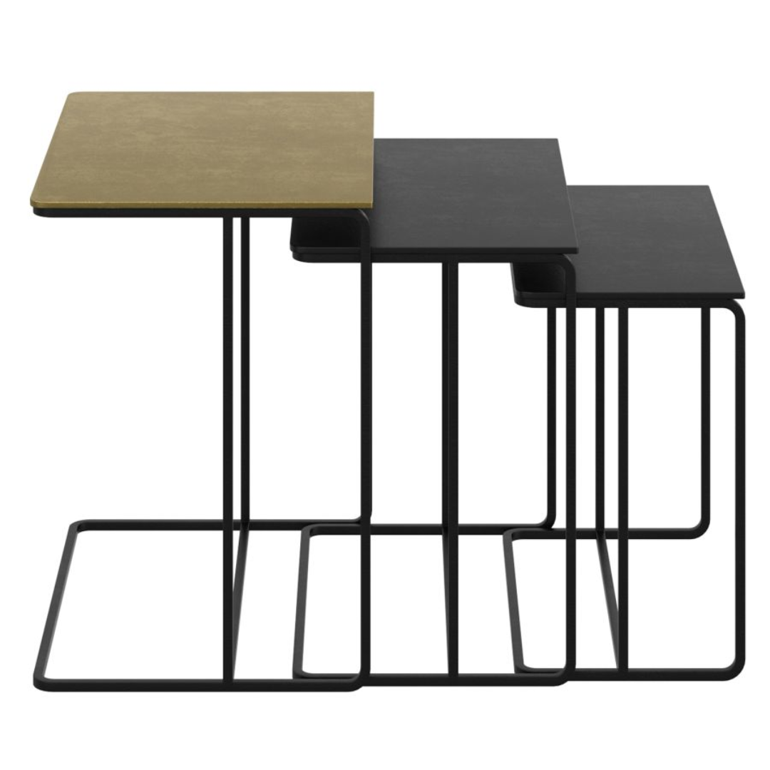 Ensemble de 3 tables d'appoint Bristol en or antique et noir