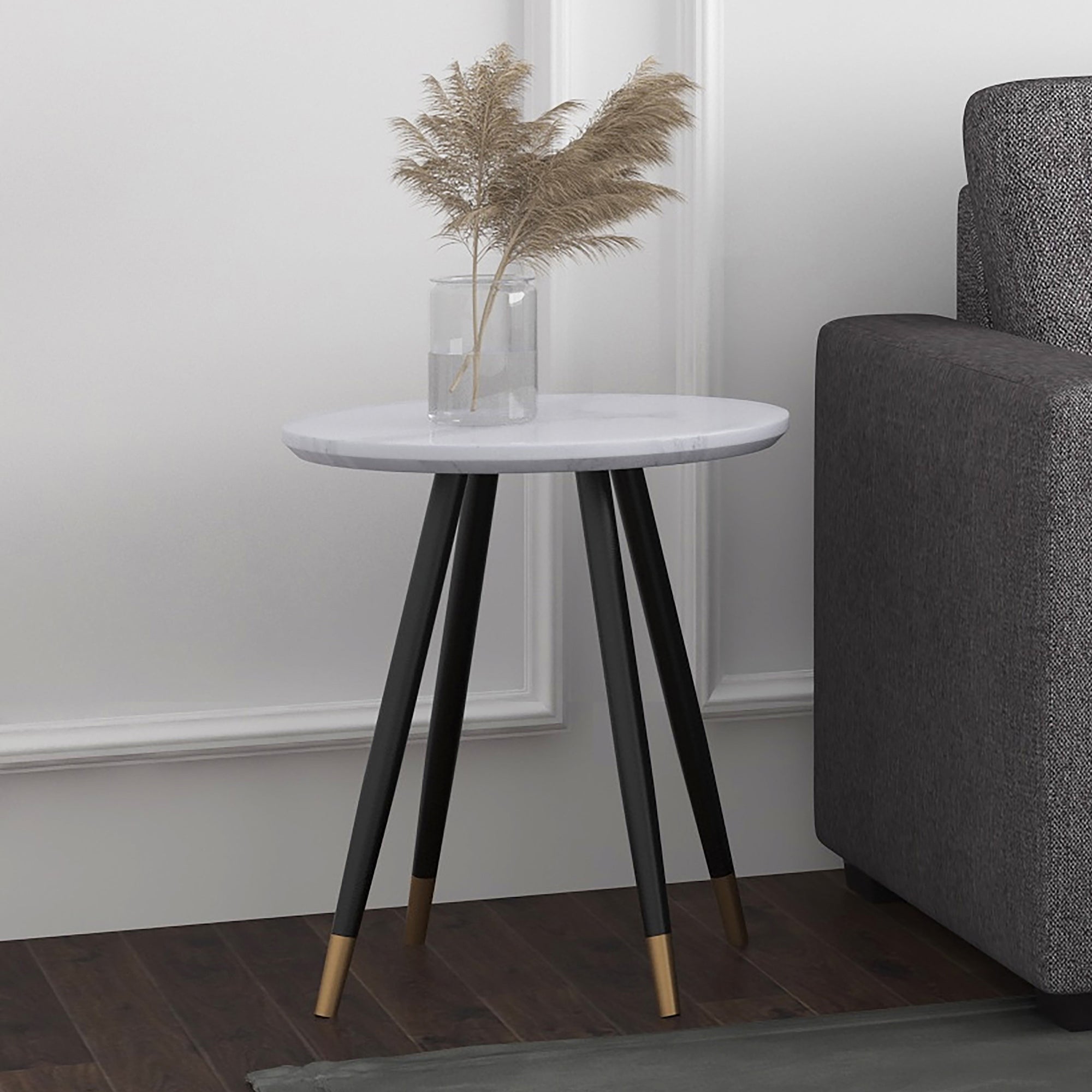 Table d'appoint ronde Emery en blanc et noir