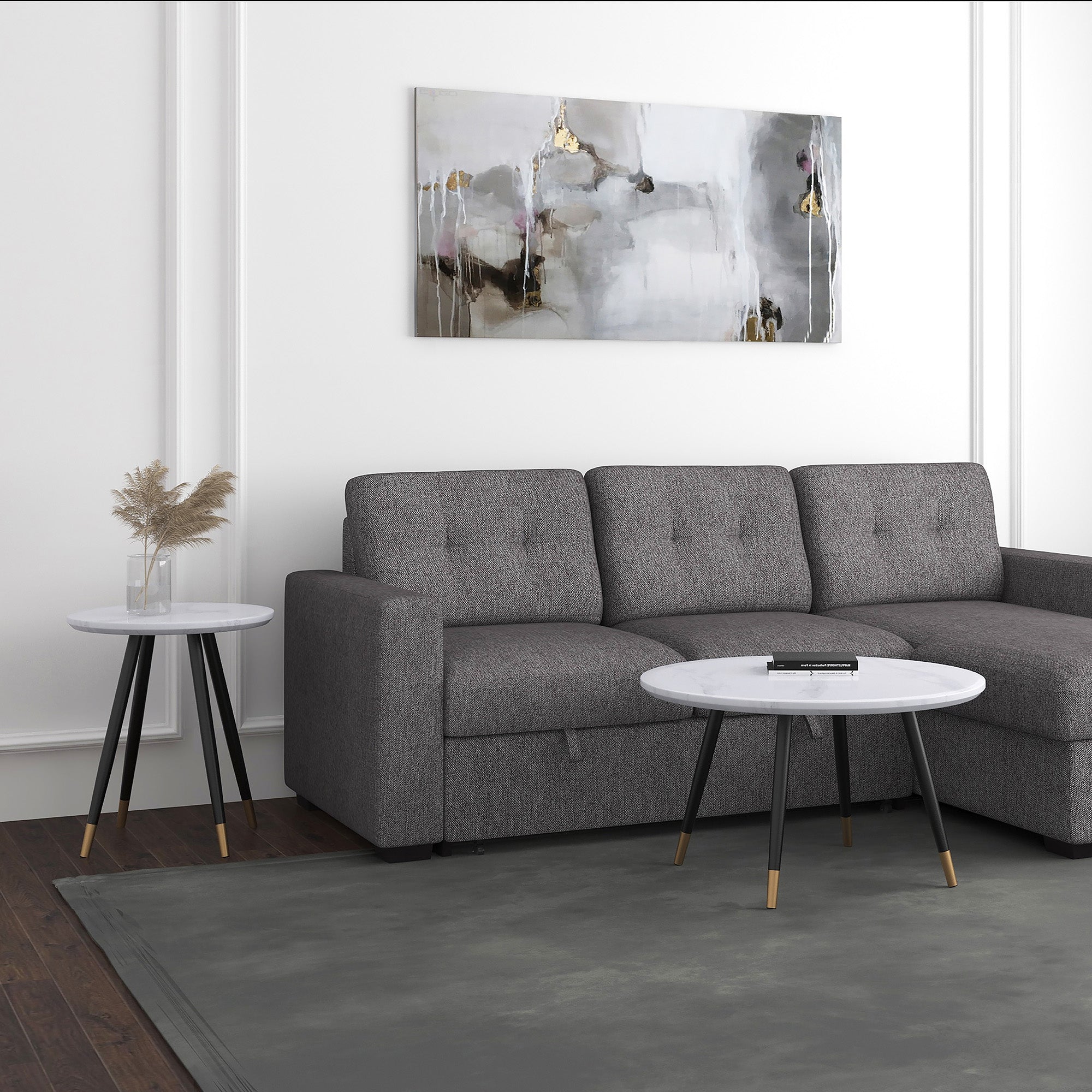 Table d'appoint ronde Emery en blanc et noir