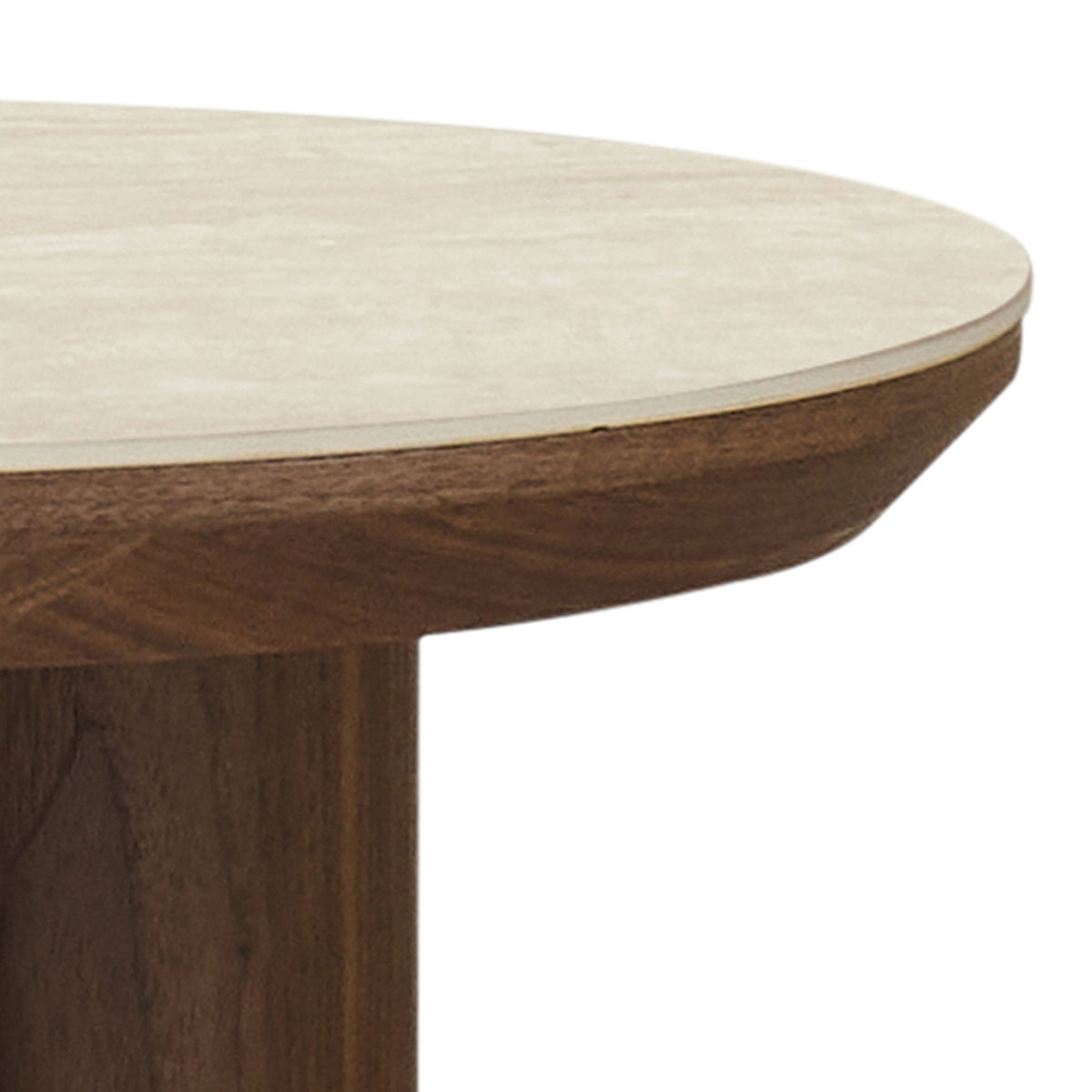 Seaton Round Accent Table in Walnut and Travertine