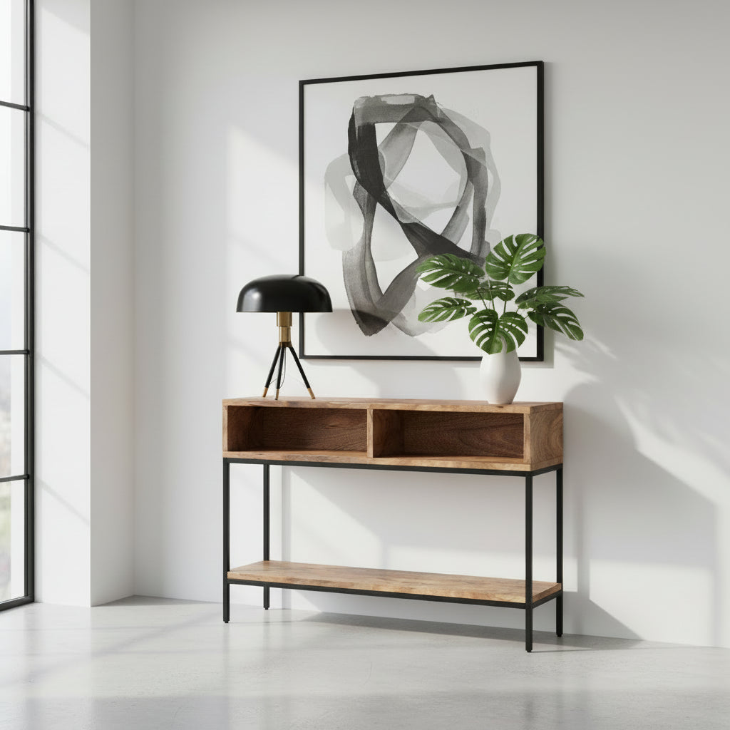 Ojas Console Table in Natural Burnt and Black