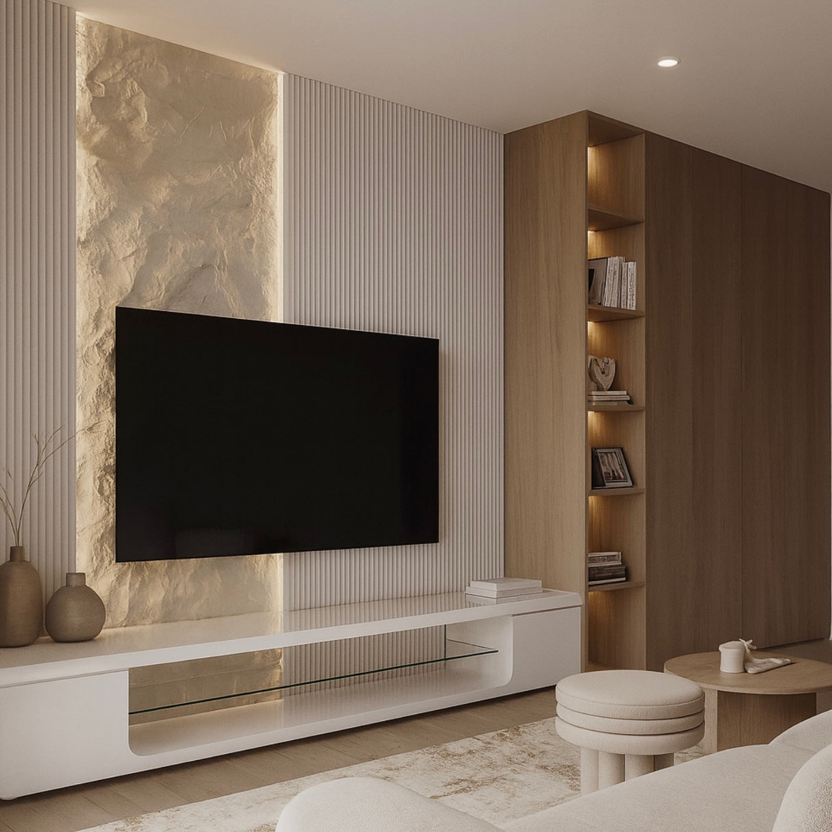 MEUBLE TV - 60"L / BLANC BRILLANT AVEC VERRE TREMPÉ