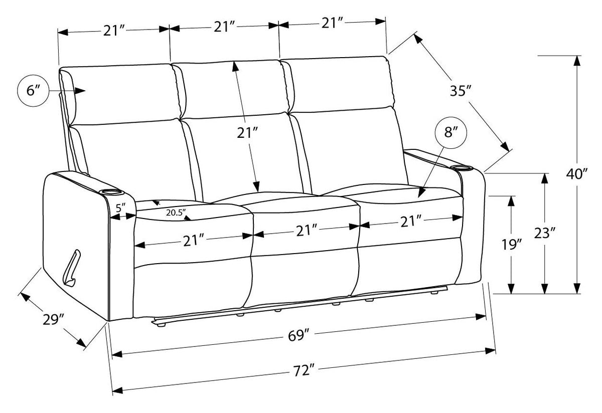 70" RECLINING SOFA - 3 SEATER
