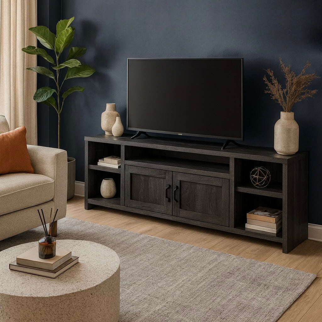 TV STAND - 60"L / BLACK RECLAIMED WOOD-LOOK