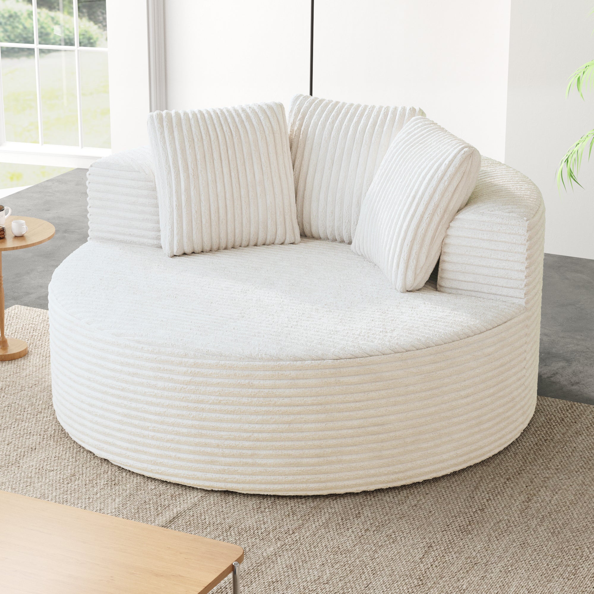 Round lazy sofa – Plush Upholstered Single Sofa with Pillows