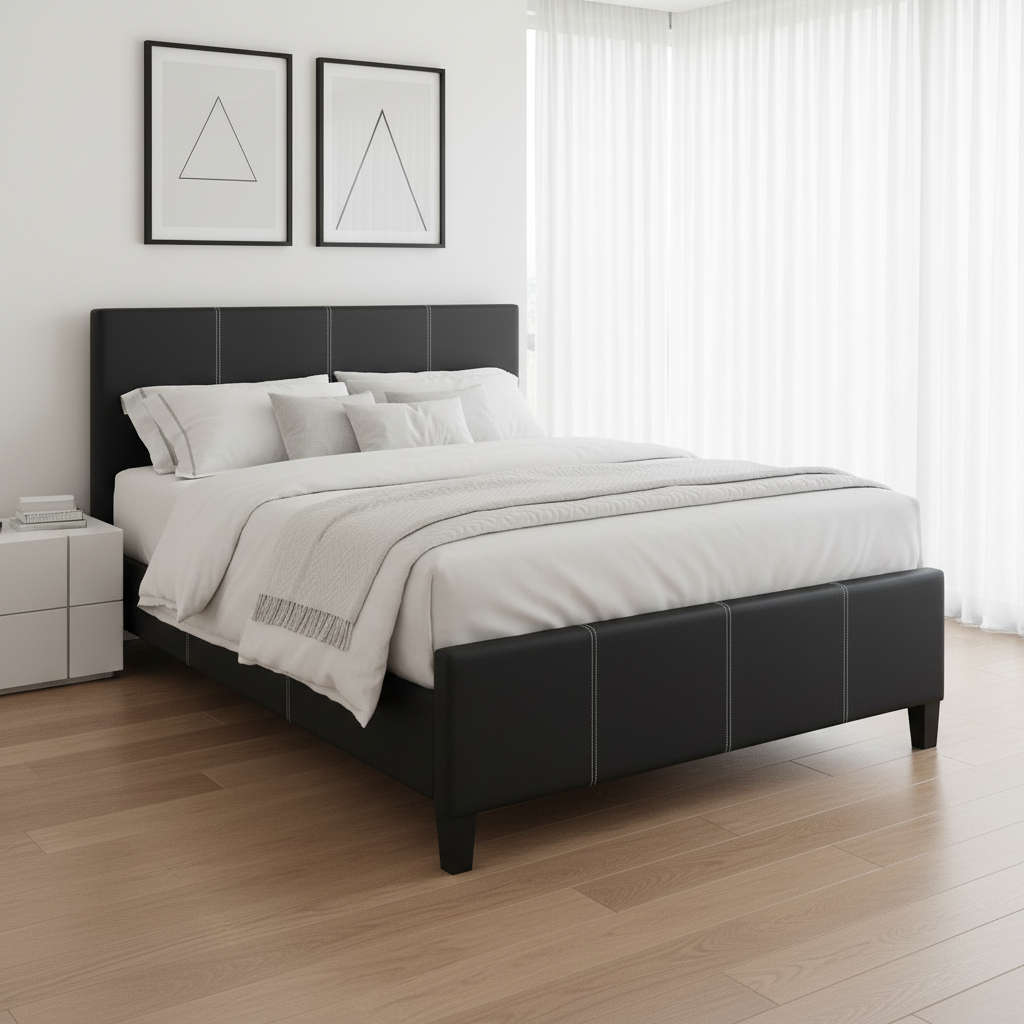 Lit noir IF-165 avec coutures contrastées