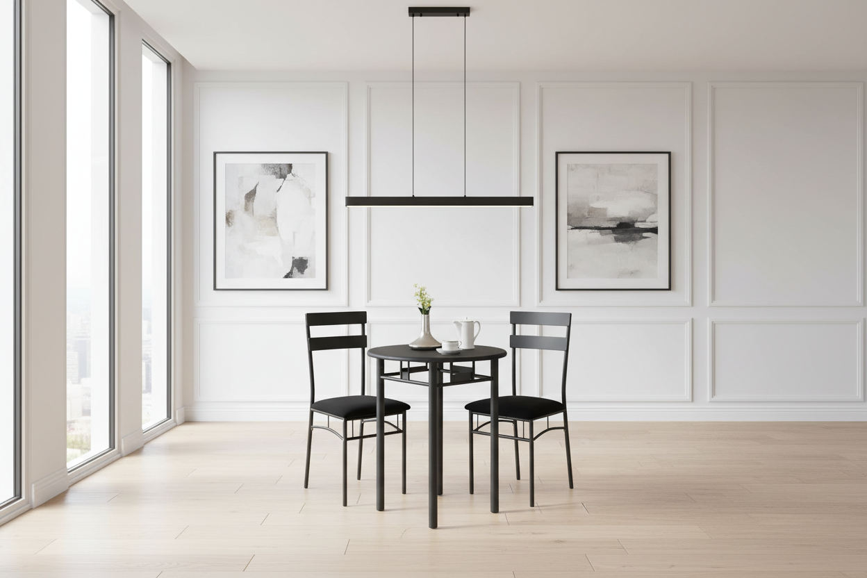 DINING SET - 3PCS SET / BLACK / SILVER METAL