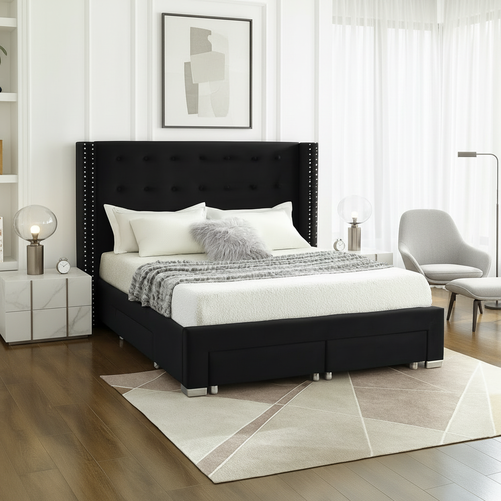 Lit en tissu velours noir IF-5323