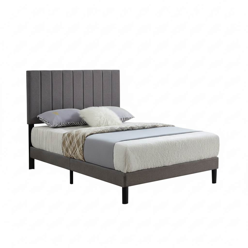 Lit en tissu gris IF-5363 avec capitonnage vertical