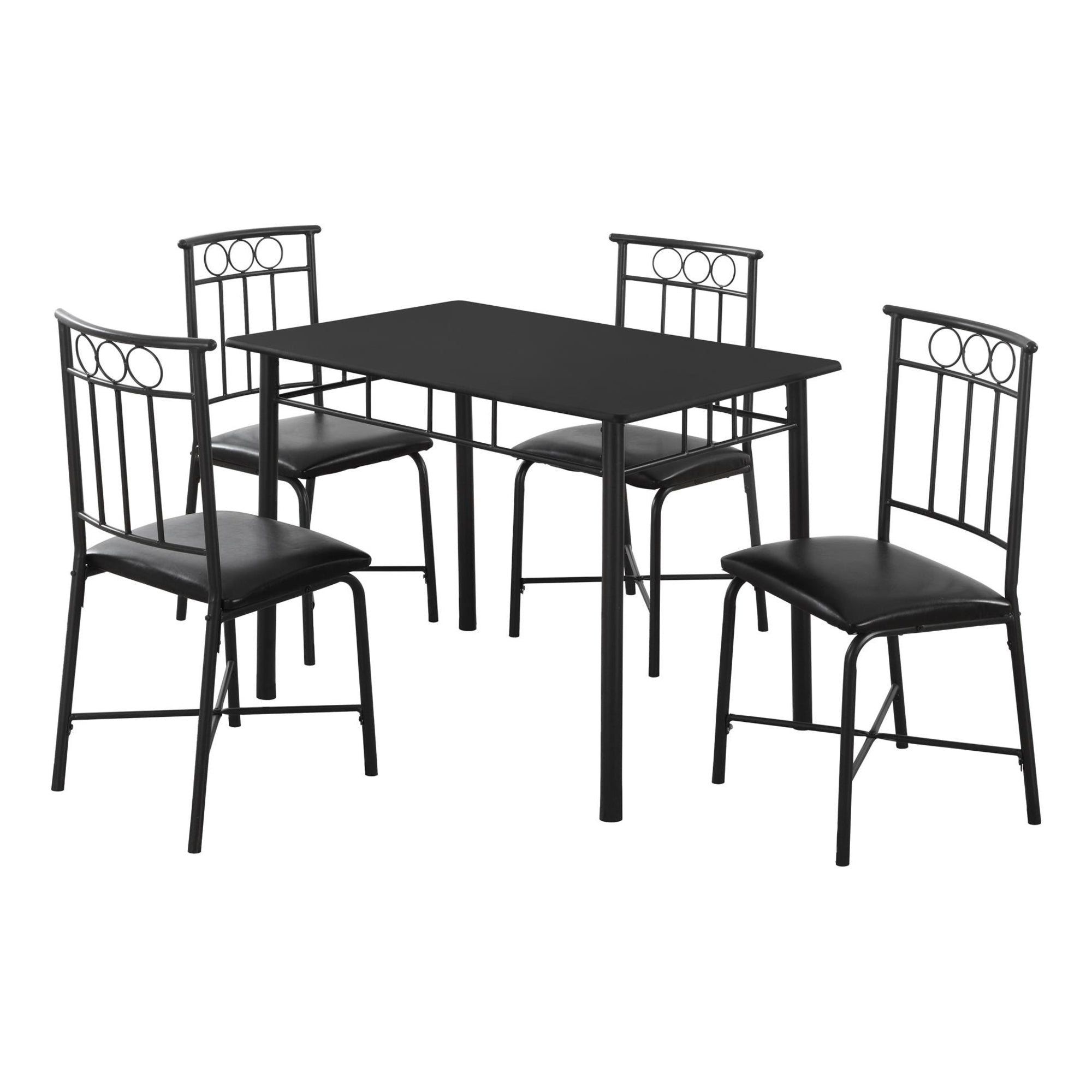 DINING SET - 5PCS SET / WHITE MARBLE TOP / BLACK METAL