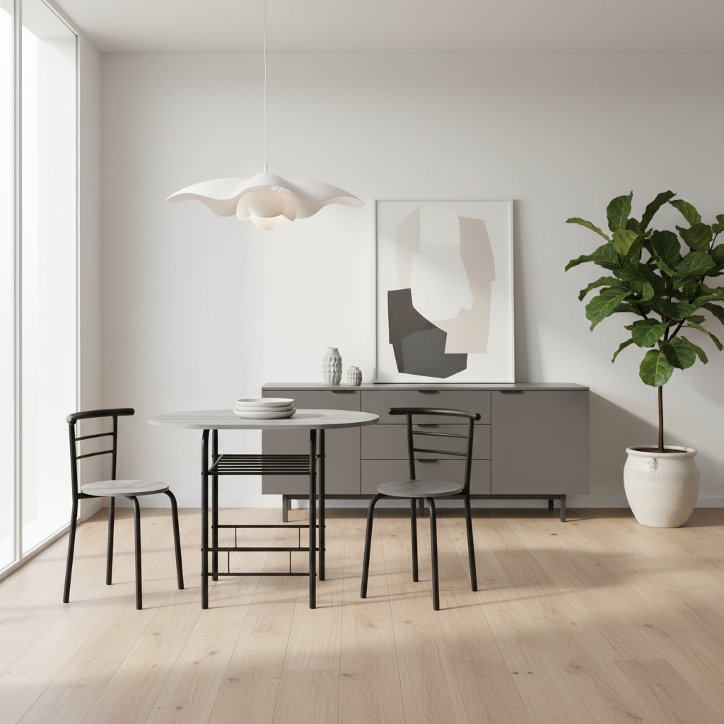 DINING SET - 3PCS SET / NATURAL TOP / WHITE METAL