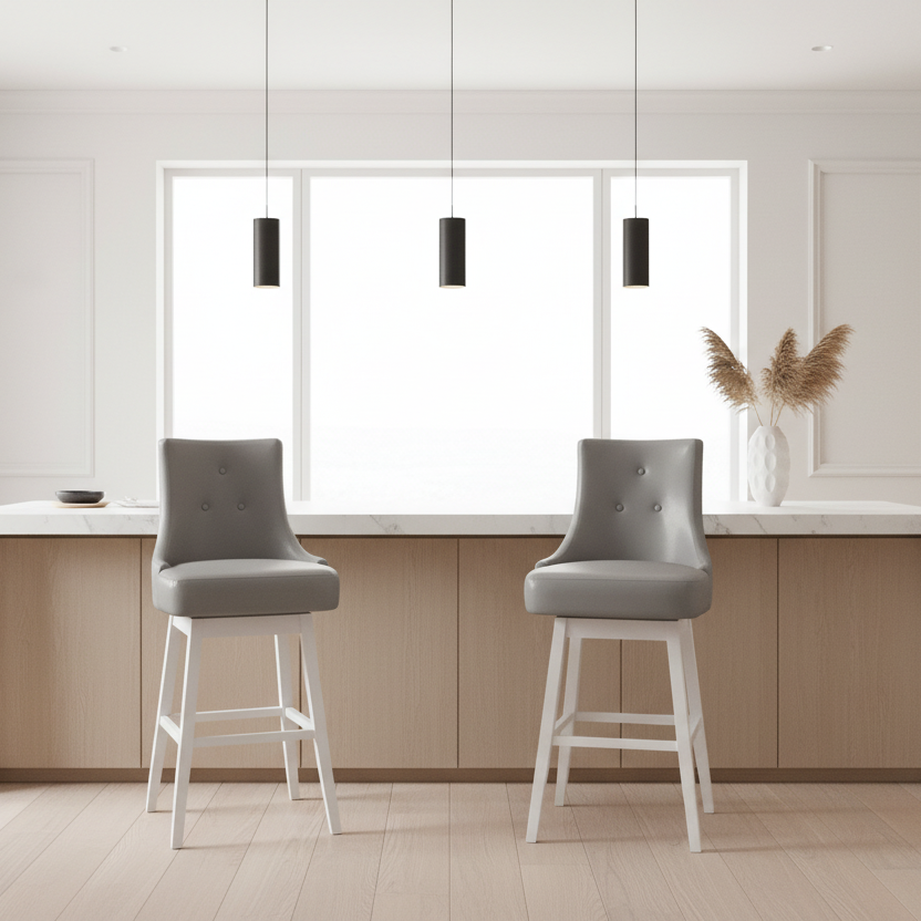 BARSTOOL - 2PCS / 46"H / BLACK LEATHER-LOOK / SWIVEL