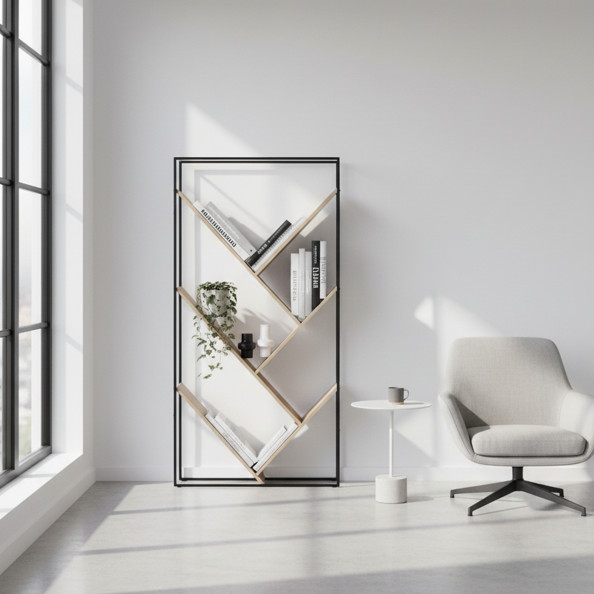 BOOKCASE - 60"H / GREY / BLACK METAL