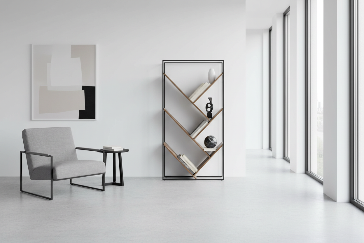 BOOKCASE - 60"H / GREY / BLACK METAL