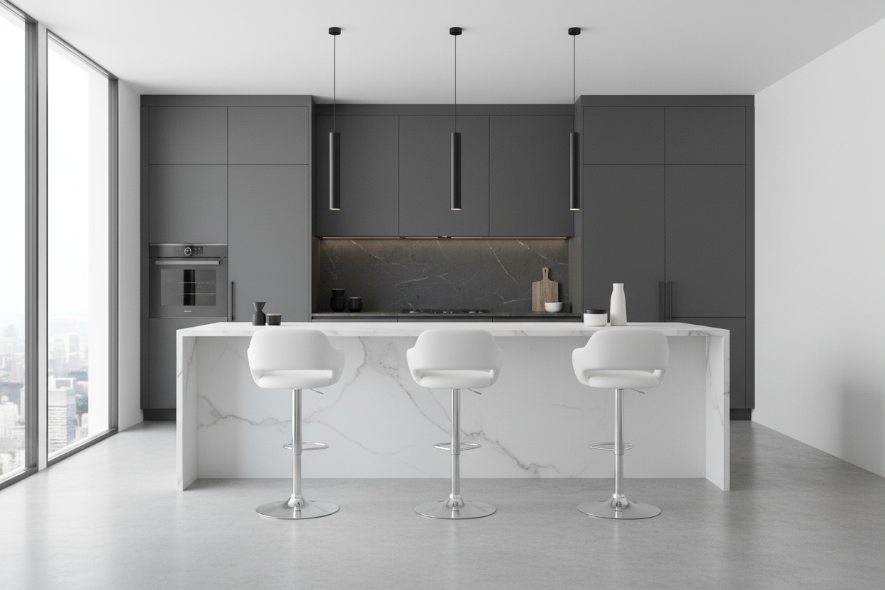 TABOURET DE BAR - NOIR / MÉTAL CHROME À LEVER HYDRAULIQUE