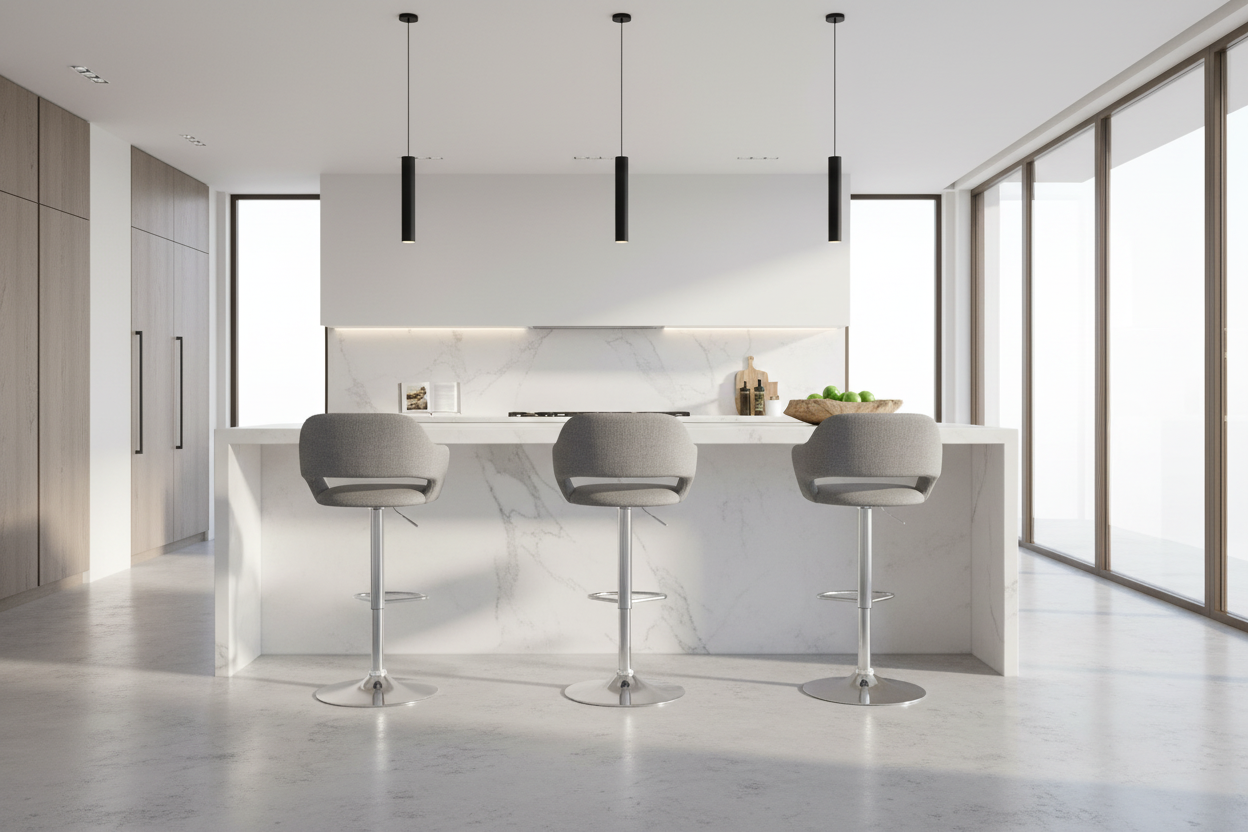 TABOURET DE BAR - NOIR / MÉTAL CHROME À LEVER HYDRAULIQUE