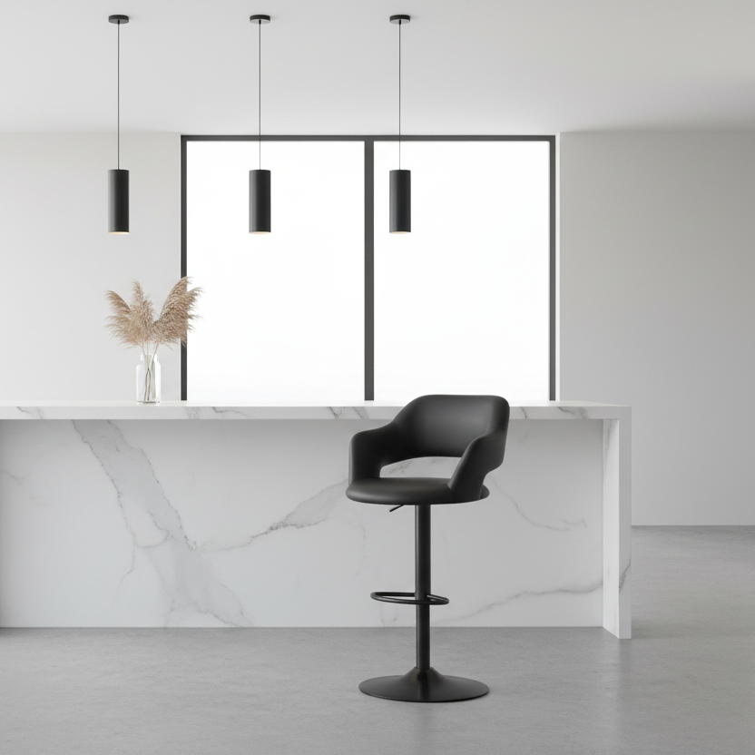 TABOURET DE BAR - NOIR / MÉTAL CHROME À LEVER HYDRAULIQUE